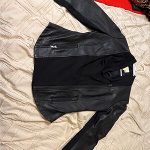 Pink Rose Black Faux Leather Panel Jacket